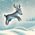 happy deer jumping through a snowy landscape