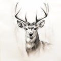 Happy Deer Portrait: Uhd Pencil Drawing With Traditional Oil-painting Techniques Royalty Free Stock Photo