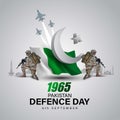 happy defense day Pakistan. 3d letter with Pakistani flag and black outline soldiers. abstract vector illustration design