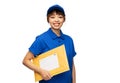 happy delivery woman holding parcel envelope Royalty Free Stock Photo