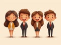 Happy and Determined Business Team in Minimalistic Illustration AI Generated