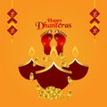 Happy dhanteras celebration background, Dhanteras the festival of india with vector illustration of Goddess Laxami footprint and