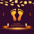 happy dhanteras cultural background with golden charan for laxmi pooja