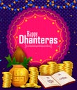 Happy Dhanteras Diwali light festival of India greeting background