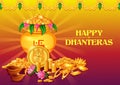 Happy Dhanteras India festival greeting background in Indian art style