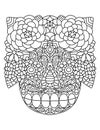 Happy Dia de los Muertos skull with flower wreath linear vector illustration Royalty Free Stock Photo