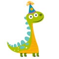 Happy Dinosaur Cartoon in Party Hat. Royalty Free Stock Photo