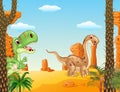 Happy dinosaur collection set with desert background