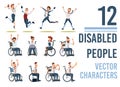 Happy Disabled People Flat Vector Characters Set Royalty Free Stock Photo