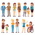 Happy disabled people in sport and social activities. Vector flat characters set