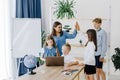 Portrait of children and teacher looking at laptop in the classroom Royalty Free Stock Photo