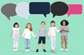 Happy diverse kids with speech bubbles Royalty Free Stock Photo