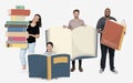 Happy diverse people holding book icons Royalty Free Stock Photo