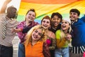 Happy diverse young friends celebrating gay pride festival Royalty Free Stock Photo