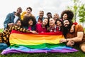 Happy diverse young friends celebrating gay pride festival Royalty Free Stock Photo