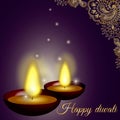 Happy diwali background with candles, pattern and glitter