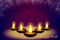 Happy diwali background with candles, pattern and glitter