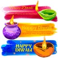 Happy Diwali banner coloful watercolor diya