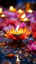 Happy Diwali. Burning diya oil lamps Traditional symbols of Indian festival.
