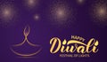 Happy Diwali calligraphy lettering with burning diya candle and gold fireworks. Traditional Indian festival of lights typography Royalty Free Stock Photo