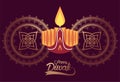 Happy diwali celebration with candle wooden and golden mandalas