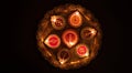 Diwali, Hindu festival of lights celebration. Diya oil lamps against dark background