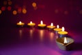 Happy Diwali - Clay Diya lamps lit during Dipavali Royalty Free Stock Photo