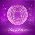 Happy Diwali greeting for Hindu festival of Light, shiny bubble design, white and yellow ethnic henna mandala