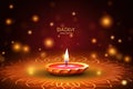 Happy diwali design with diya oil lamp elements on purple rangoli background. Generative Ai