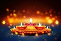 Happy diwali design with diya oil lamp elements on purple rangoli background. Generative Ai