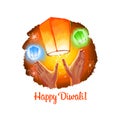 Happy Diwali digital art illustration isolated on white background. Hindus festival of lights. Deepavali hand drawn graphic clip Royalty Free Stock Photo