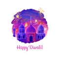 Happy Diwali digital art illustration isolated on white background. Hindus festival of lights. Deepavali hand drawn graphic clip