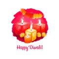 Happy Diwali digital art illustration isolated on white background. Hindus festival of lights. Deepavali hand drawn graphic clip Royalty Free Stock Photo