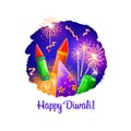 Happy Diwali digital art illustration isolated on white background. Hindus festival of lights. Deepavali hand drawn graphic clip Royalty Free Stock Photo