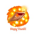 Happy Diwali digital art illustration isolated on white background. Indian festival of lights. Deepavali hand drawn graphic clip Royalty Free Stock Photo
