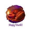 Happy Diwali digital art illustration isolated on white background. Indian festival of lights. Deepavali hand drawn graphic clip Royalty Free Stock Photo