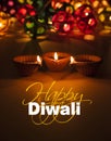 Happy diwali - diwali greeting card with illuminated diya Royalty Free Stock Photo