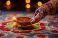 Happy Diwali - Diya lamps lit during diwali celebration