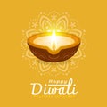 Happy Diwali festival with diwali lamp light and abstract circle india texture yellow background vector design Royalty Free Stock Photo