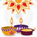 Happy diwali festival, diya lamps lights decoration flower mandala background