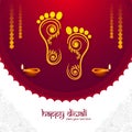 Happy diwali festival for goddess maa lakshmi charan or paduka card background