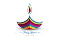 Happy Diwali Festival of Lights India Celebration colorful logo template. Graphic banner design of Indian Diya Oil Lamp, paper cut