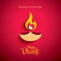 Happy Diwali. Paper Graphic of Indian Diya Oil Lamp Design.