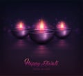 Happy Diwali, festival poster. Lamps, burning diya