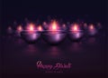 Happy Diwali, festival poster. Lamps, burning diya