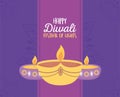Happy diwali festival, traditional burning diya lamps light celebration, vector design