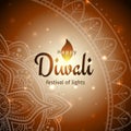 Happy diwali greeting card. Diwali vector illustration. Shining henna color background with mandala and lights. Vector holiday