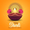 Happy diwali greetings. diya decoration with Rangoli design. vector illustration