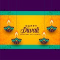 Happy diwali hanging decorative diya background design