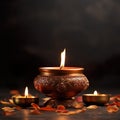 Happy Diwali Hindu festival colorful traditional oil Diya lamps lit during Deepavali Hindu festival of lights celebration Royalty Free Stock Photo